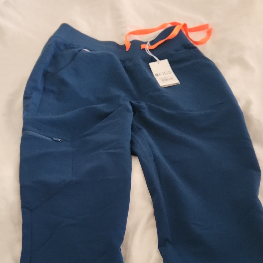 Figs Women's Zamora Jogger Pants in Deep Reef with Bright Orange Drawstring, S